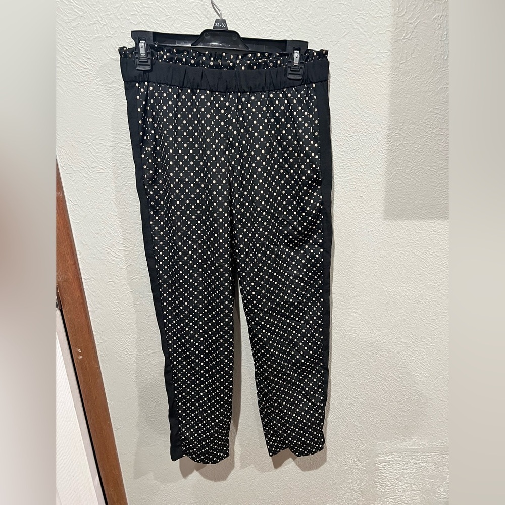 H&M Black and White and Bronzey Color Straight Leg Pants Stretchy Waistband 6